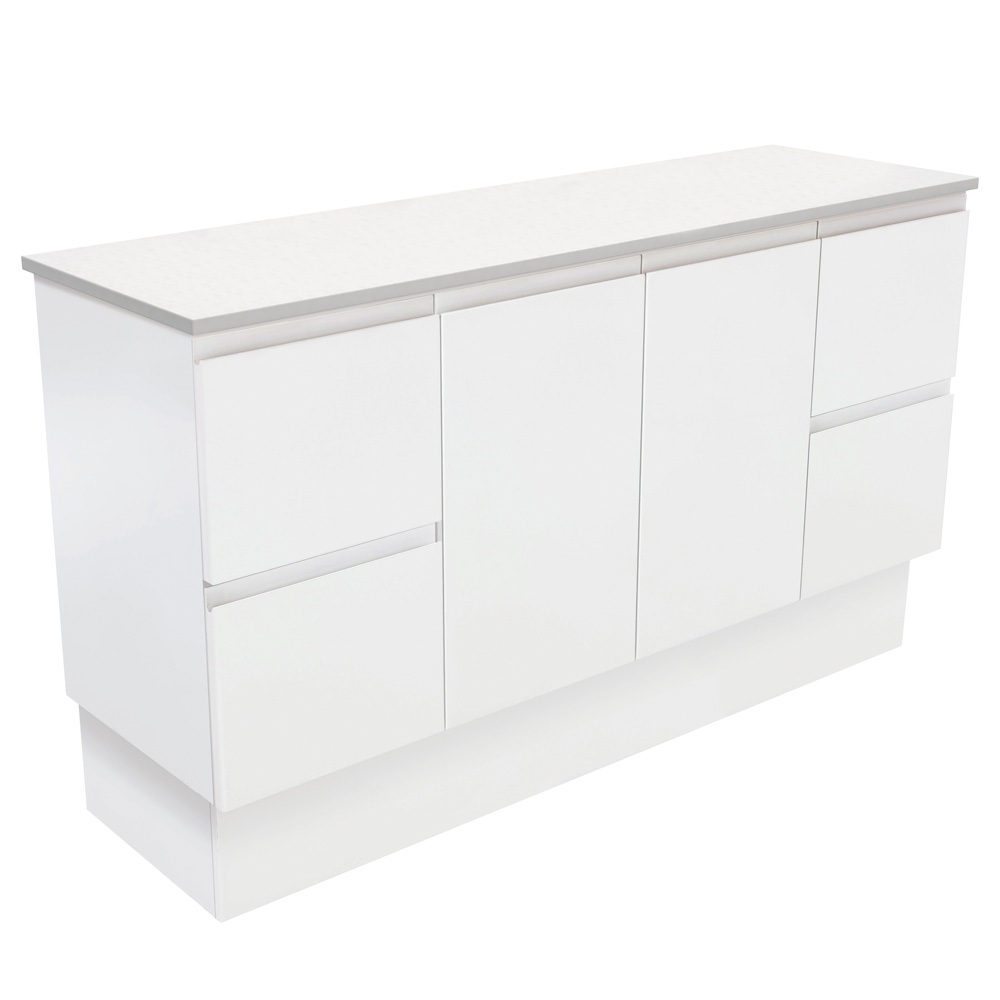 Fienza Bathroom Vanity 1500 Cabinet on Kickboard Cupboard Fingerpull Satin White 150ZK