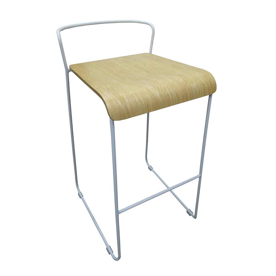 Jess Stool with Oak Seat and White Legs Bar Height 75cm