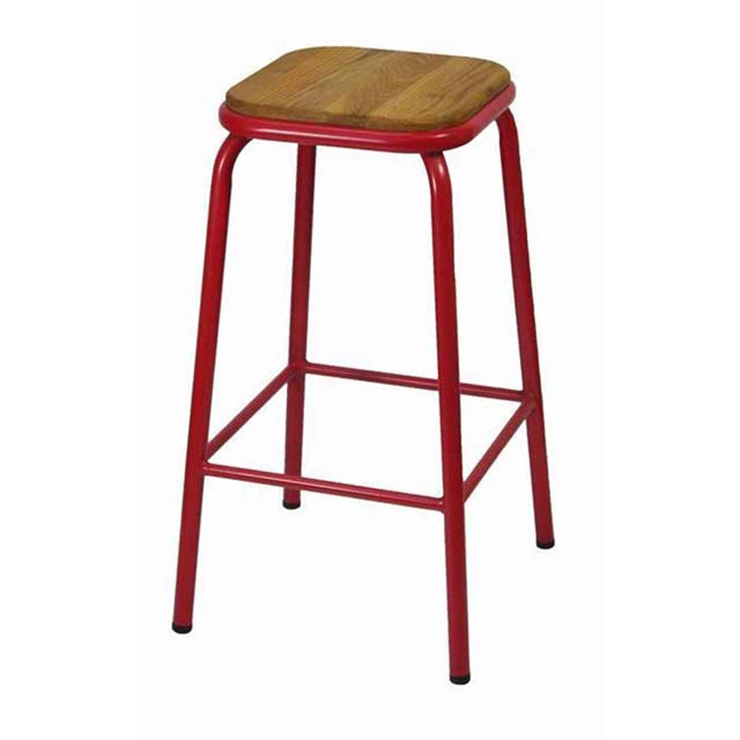 Bean Metal Stackable Retro Bar Stool with Ash Seat 680mm Frosted Red