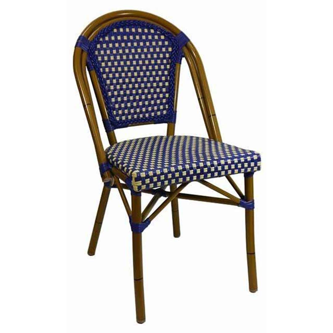 Outdoor Cafe Chair Parisian Chairs Dining Bistro Seating Stackable Aluminium Rattan Paris Blue Cream