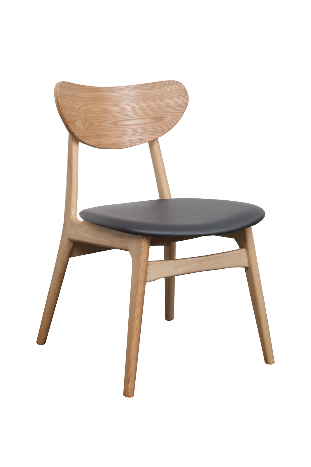 Finland Dining Chair Cafe Bar Natural Timber Frame with Black PU Seat