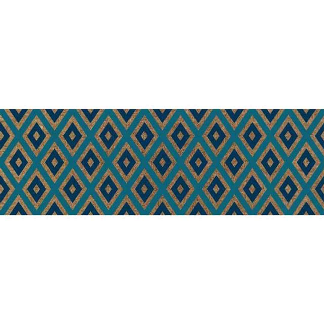 French Door Entrance Mat 119cm x39cm Geometric Doormat Blue Diamond