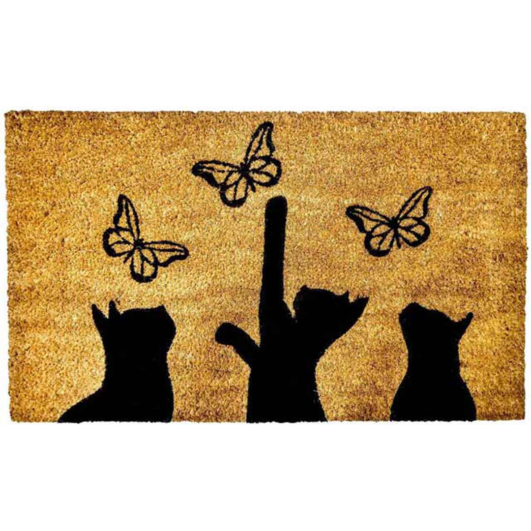 3 Cats and Butterflies Door Mat Entrance Mats Doormat 45cm x 75cm