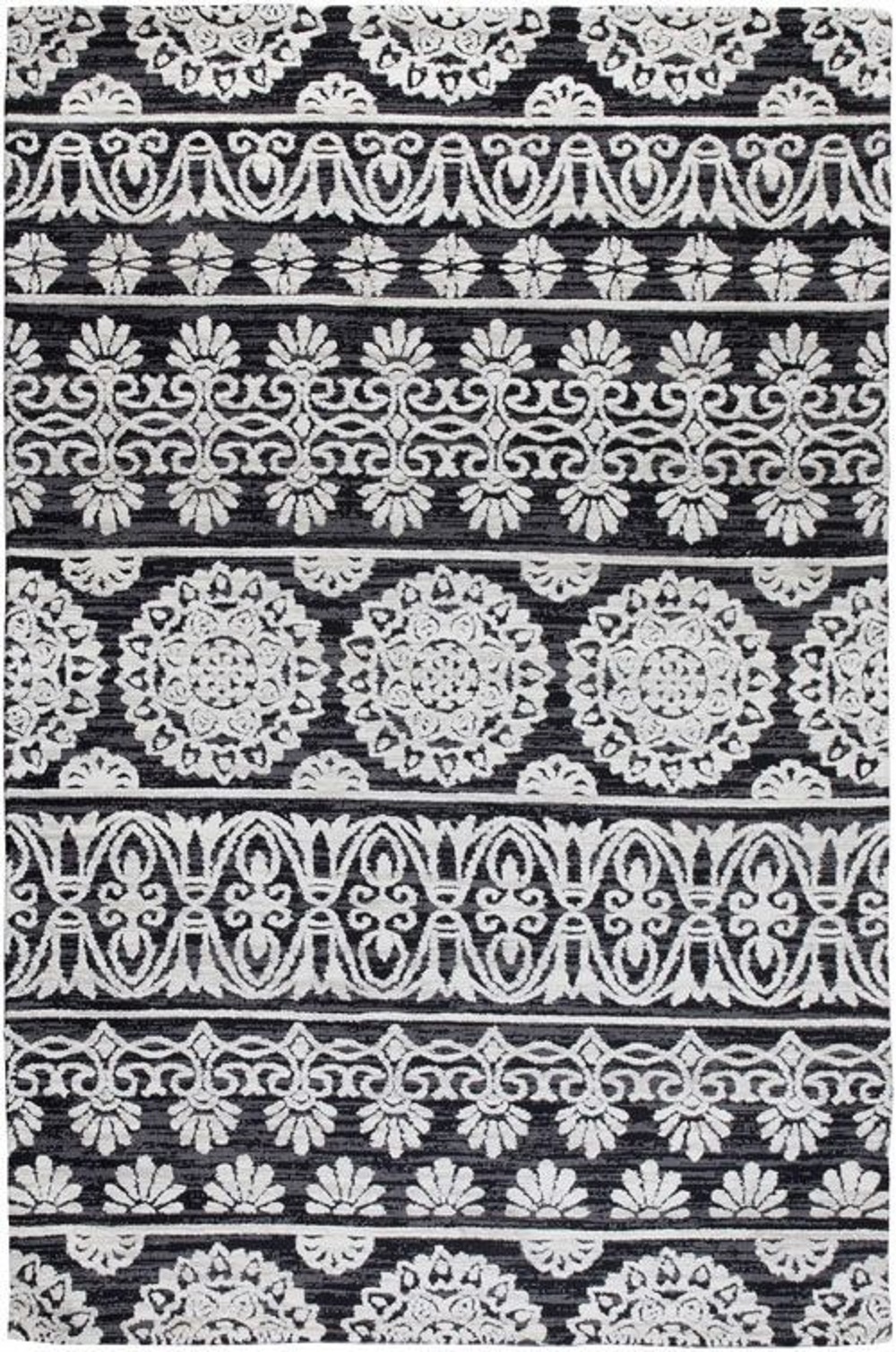 Mos Rugs Luxe Rug Lace Black & White Heat Set Poly 200cm x 290cm