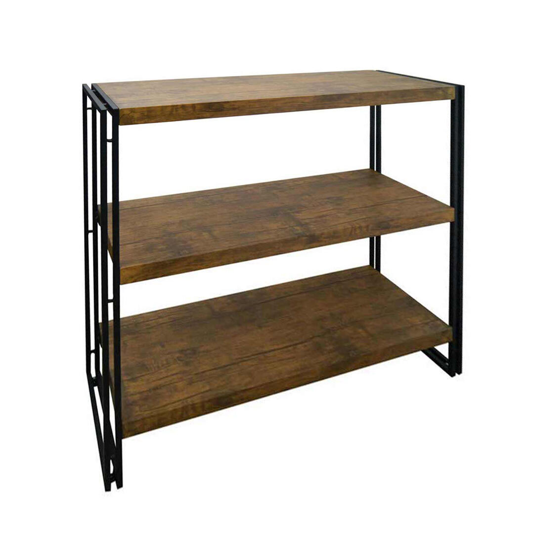 Ironstone 3 Tier Bookcase Shelf Storage, Metal And Wood 3 Shelf Bookcase
