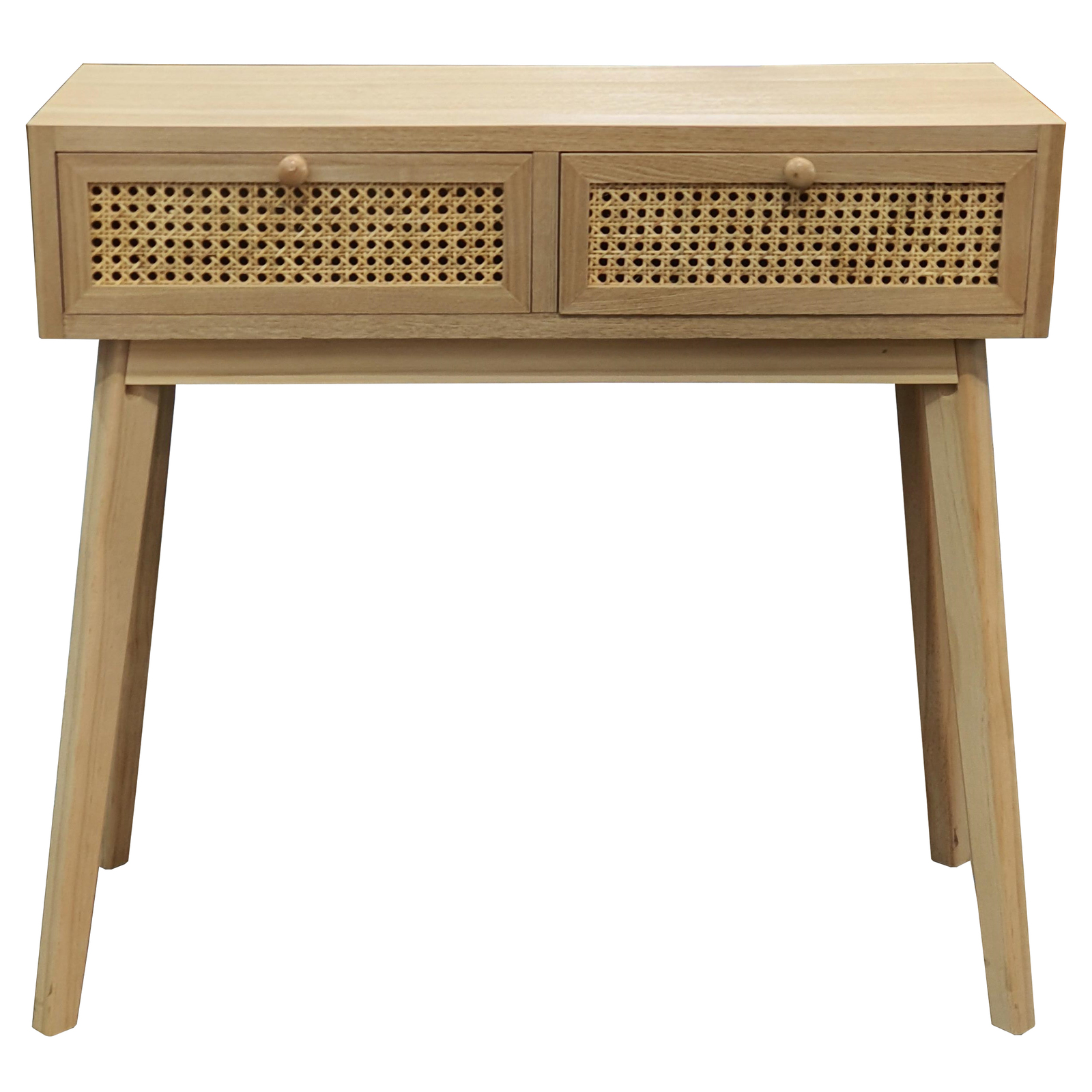 Cairns Console Hall Table Timber Veneer with Rattan Insets Natural