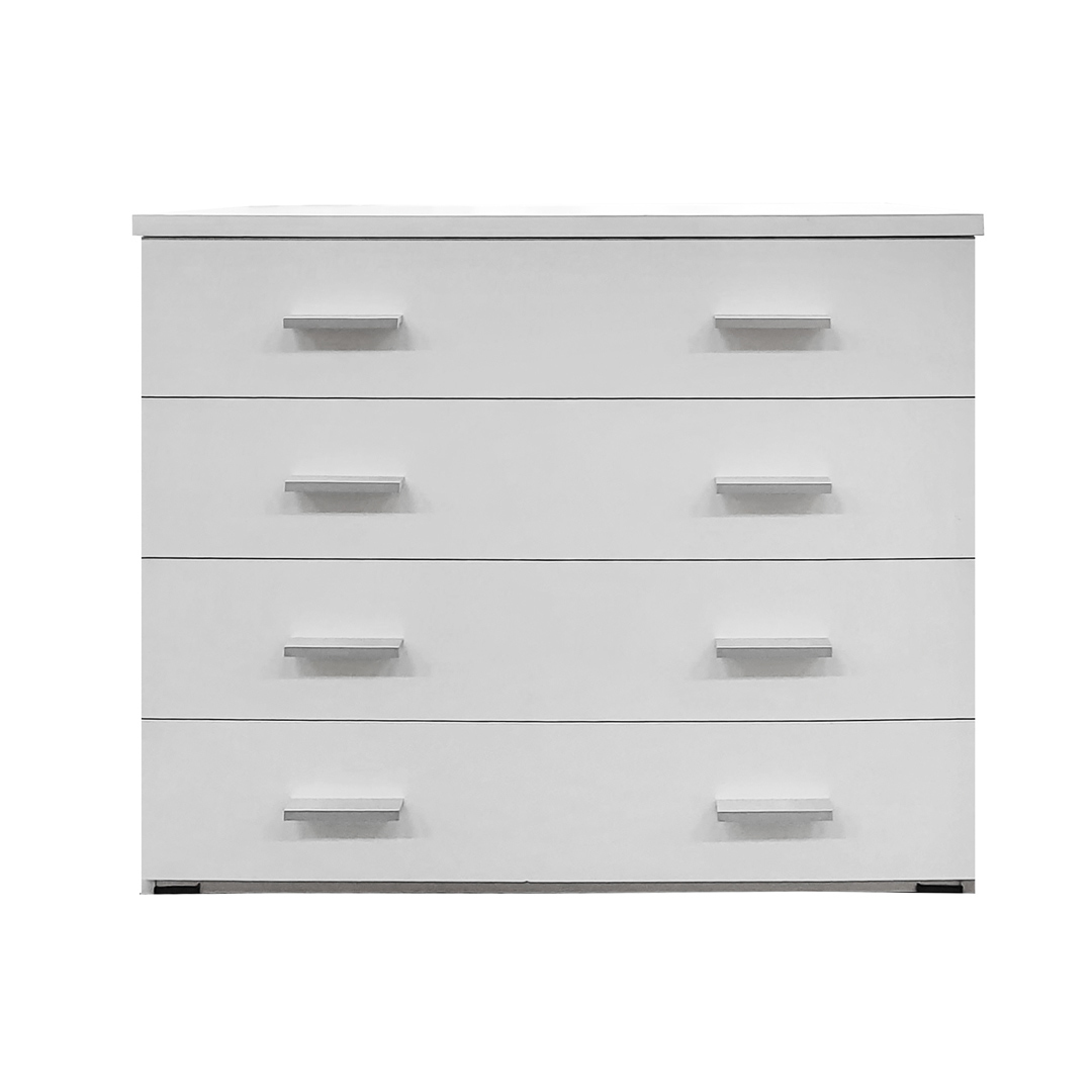 4 Drawer Chest of Drawers 900mm Wide Bedroom Clothes Storage Unit Melamine Hugo White HC 16