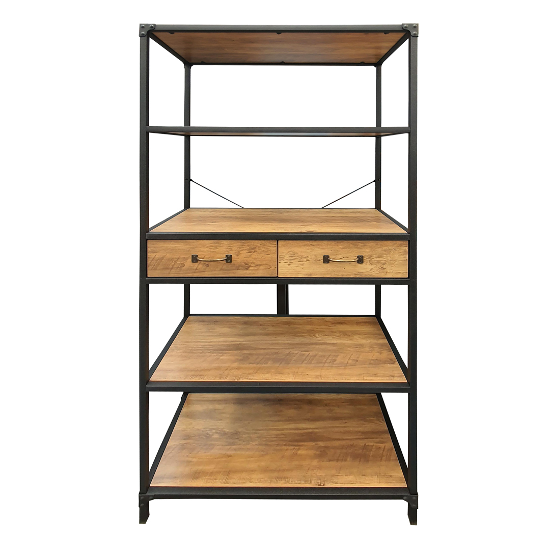 Reading 4 Tier 2 Drawers Industrial Bookcase Shelf Storage 1.74m High