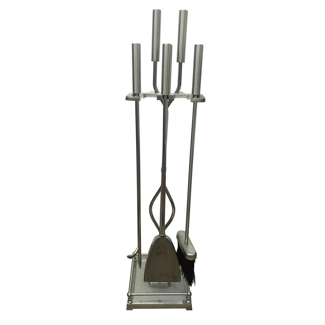 Heavy Duty Brushed Nickel 5 Piece Fireplace Tool Set