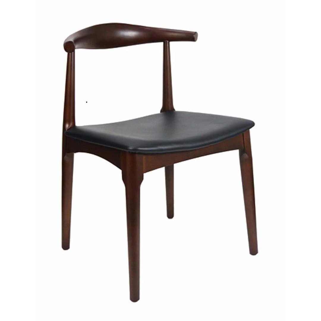 Elbow Chair Replica Hans Wager Timber Walnut Stain Black PU Seat