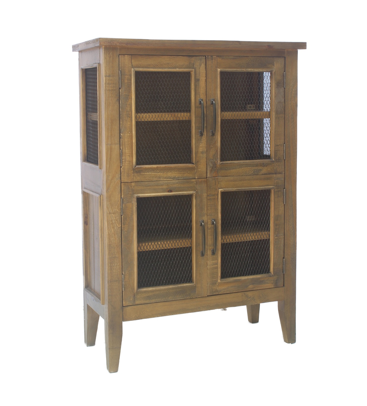 Rustic Timber 4 Door Meat Safe Kitchen Cabinet Rustic Cupboard with Mesh Insets Trafalgar