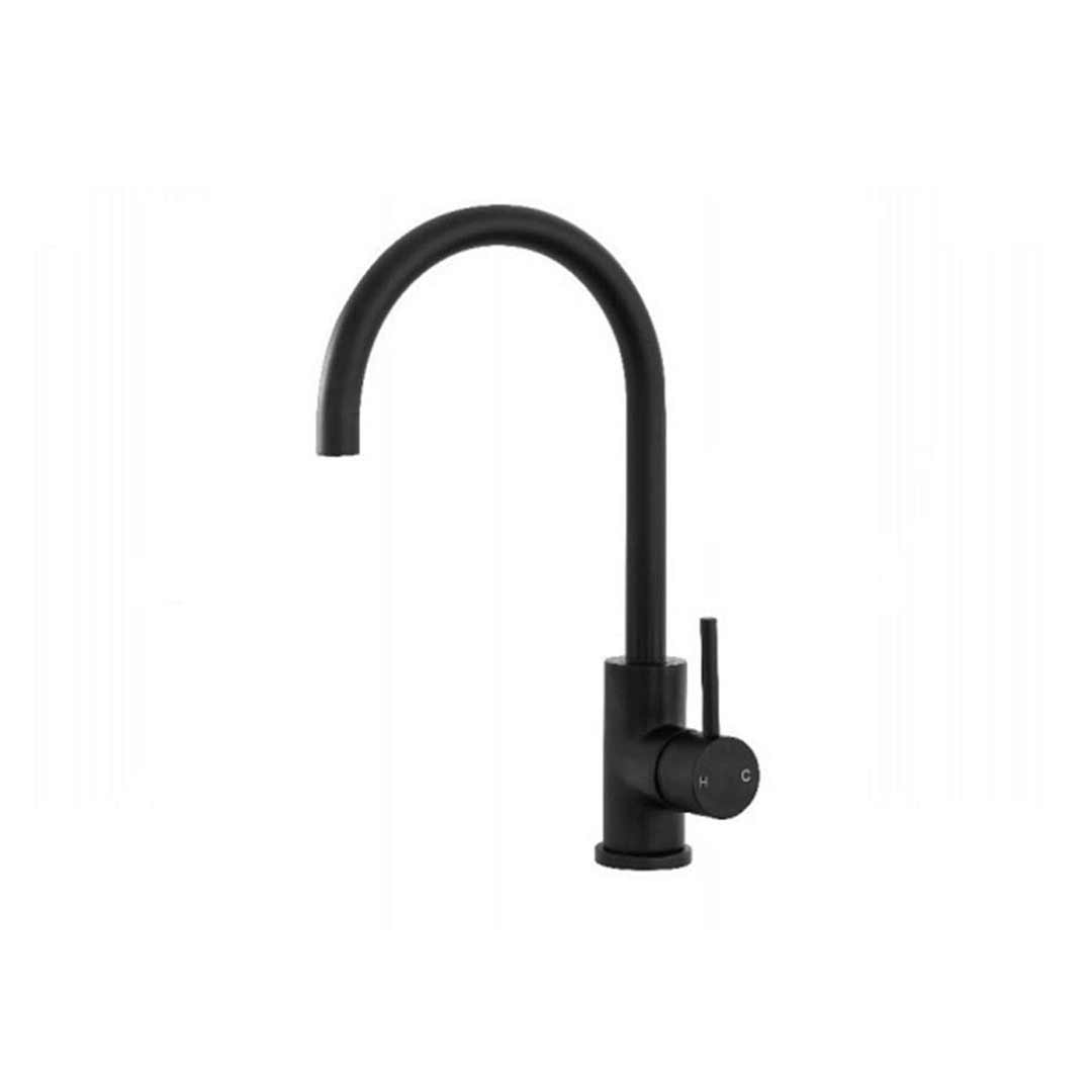 Castano Black Sink Mixer Tap Kitchen Faucet Pin Lever Gooseneck Milan MIGNSIC-B