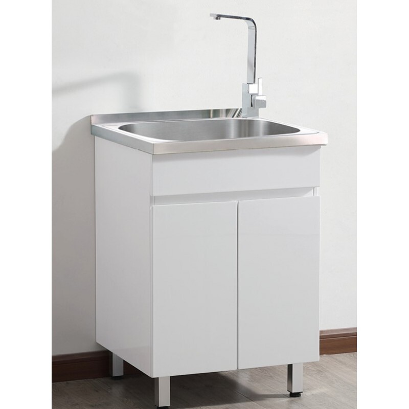 Ostar Laundry Trough Water Resistant Tub Stainless Steel Sink PVC Cabinet 605mm x 500mm SL672
