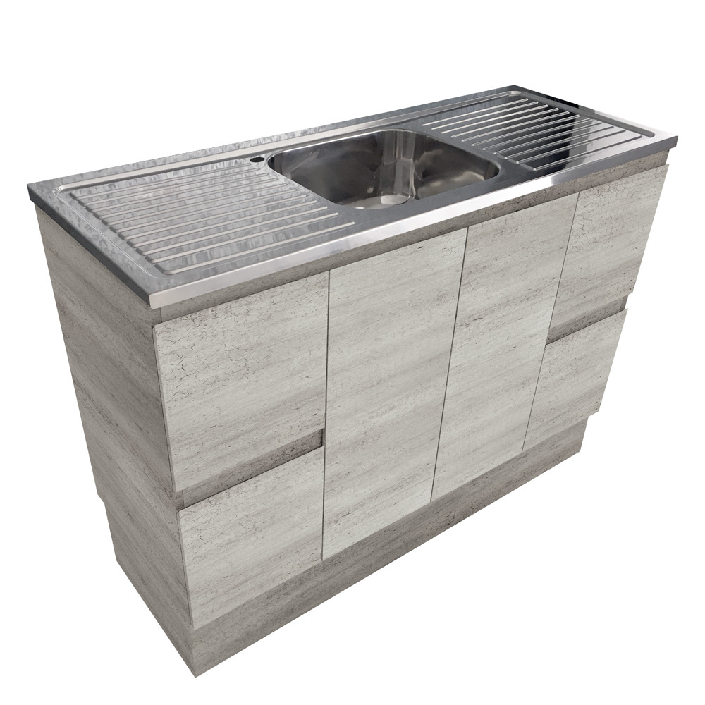 Fienza Citi Edge 1200mm Kitchen Sink & Cabinet Cupboard Laundry Storage Unit on Kickboard Industrial Grey CIT120XK
