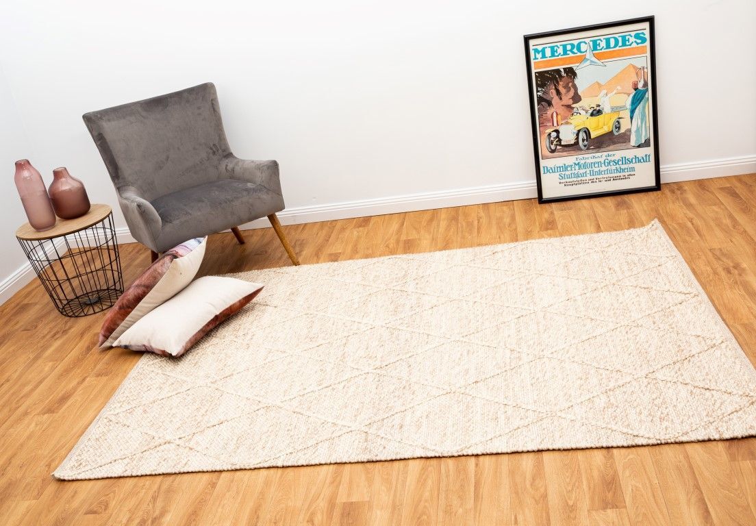Mos Rugs Colombo Hand Woven Wool Rug Floor Area Carpet 155 x 225cm Cream BCOLOMBO-CREAM