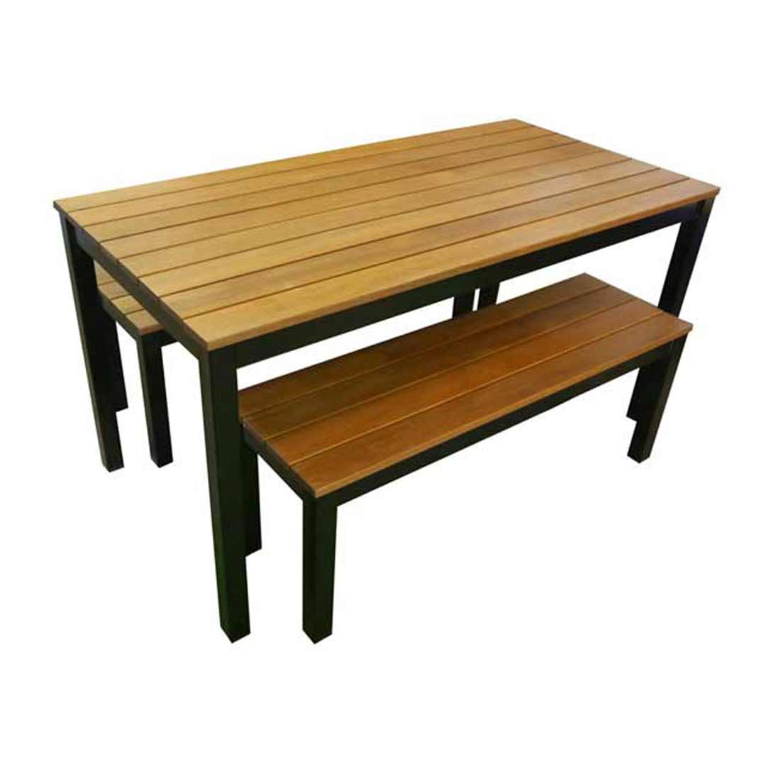 Swan Street Dining Table And Bench Seats 3 Piece Setting Beer Garden Outdoor Pub Bar Furniture Set 1