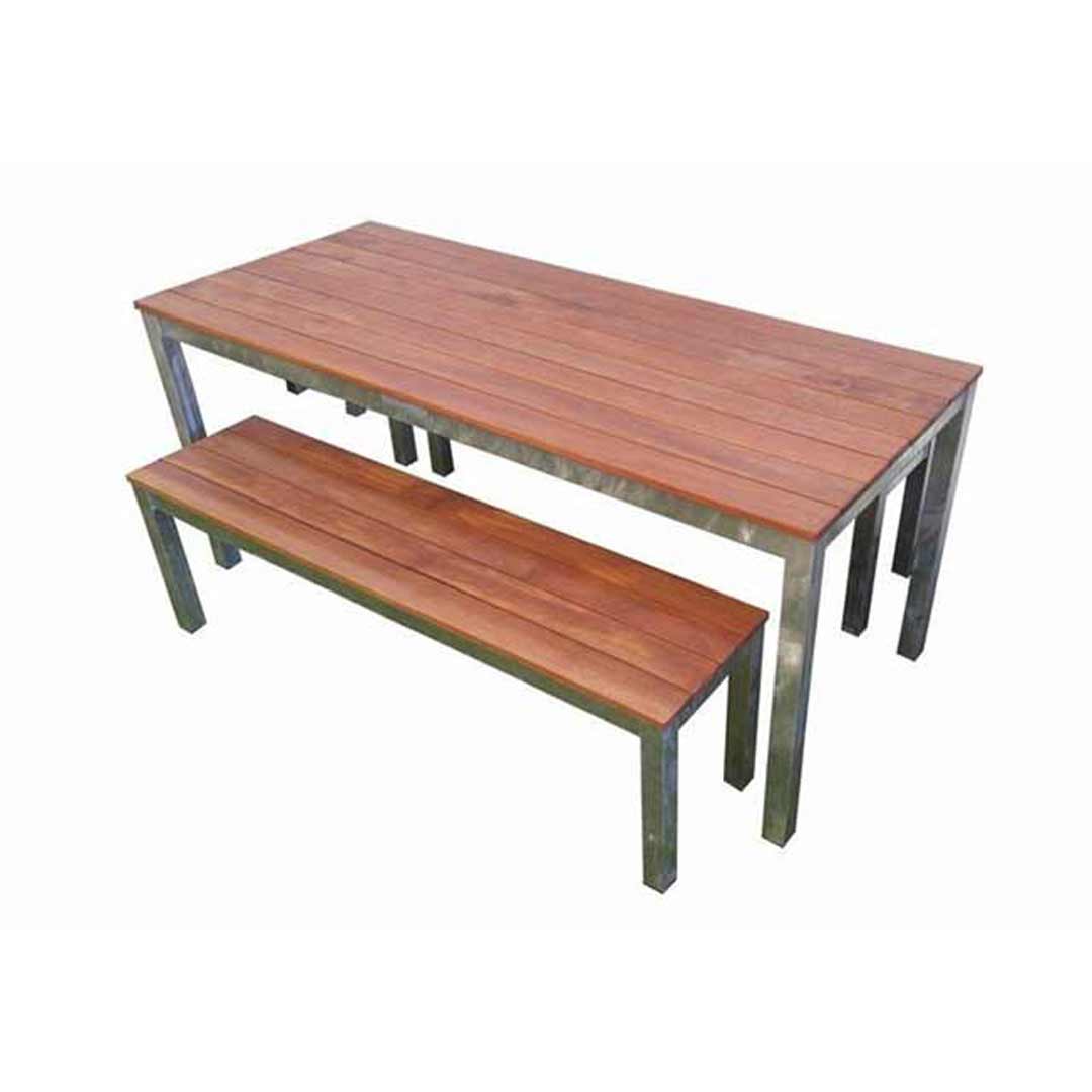 Dining Table and Bench Seats 3 Piece Setting Beer Garden Outdoor Furniture Set 1800mm Wide Galvanised