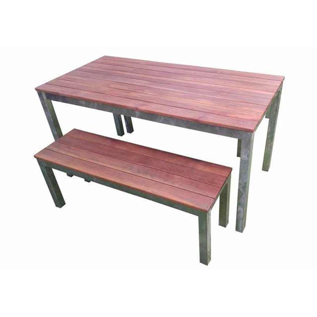 Dining Table and Bench Seats 3 Piece Setting Beer Garden Outdoor Furniture Set 1500mm Wide Galvanised