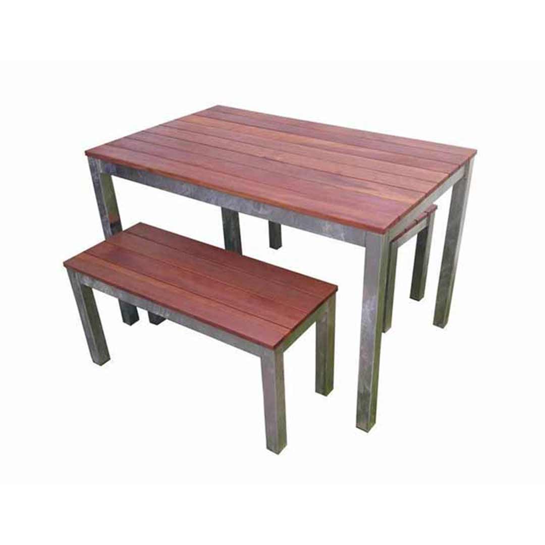Dining Table and Bench Seats 3 Piece Setting Beer Garden Outdoor Furniture Set 1200mm Wide Galvanised