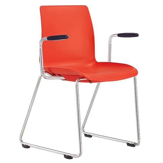 Style Ergonomics Classroom Seating Red White or Black Plastic Chair with Arms Sled Base POD-SA
