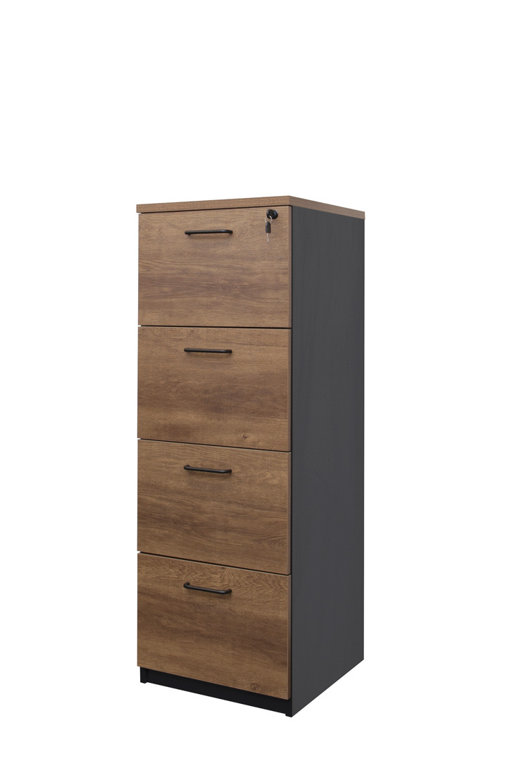 Filing Cabinet Lockable 4 Drawer Premier Office Furniture Storage 1320mm H x 468mm W Regal Walnut and Charcoal