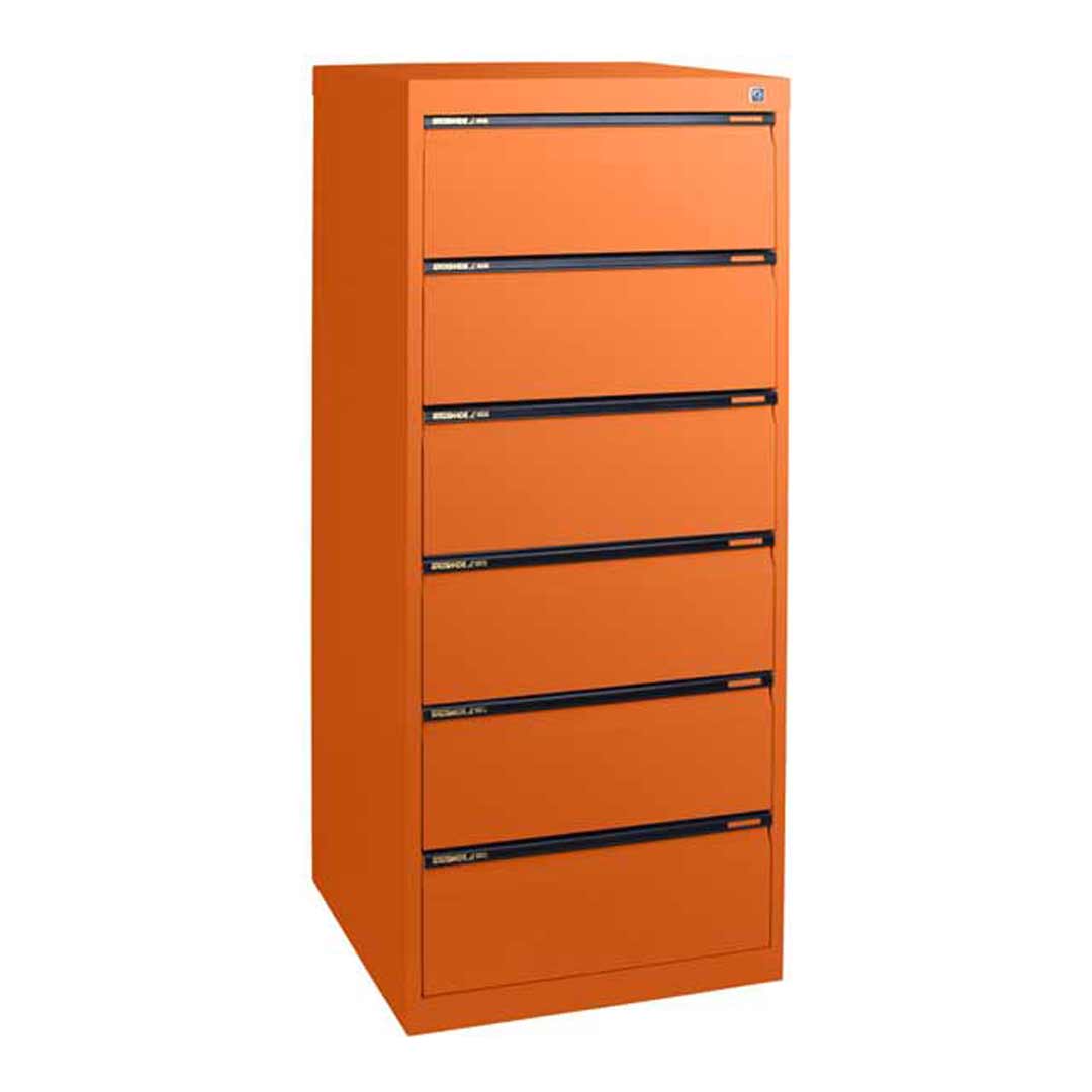 Statewide 6 Drawer Duplex Card Cabinet 610mm Deep Office File Storage Steel Aussie Made Life Time Warranty Orange