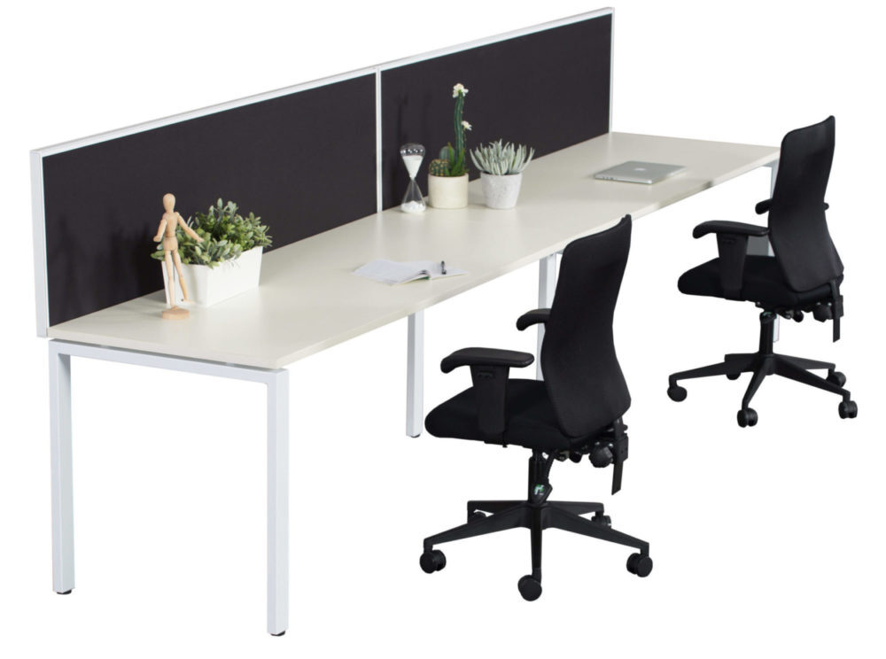 RapidLine Infinity 2 Person Desk 3000mm x 700mm Single Sided Metal Workstation with Black Divider White Profile Leg IPLSWS2P157