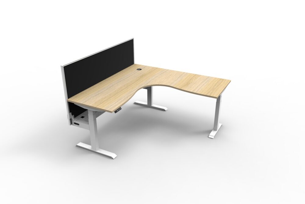 Electronic Sit Stand Corner Workstation 1500mm x 1500mm Office Desk with Screen and Cable Tray AFRDI Cert B+CNRWSCT1P1515