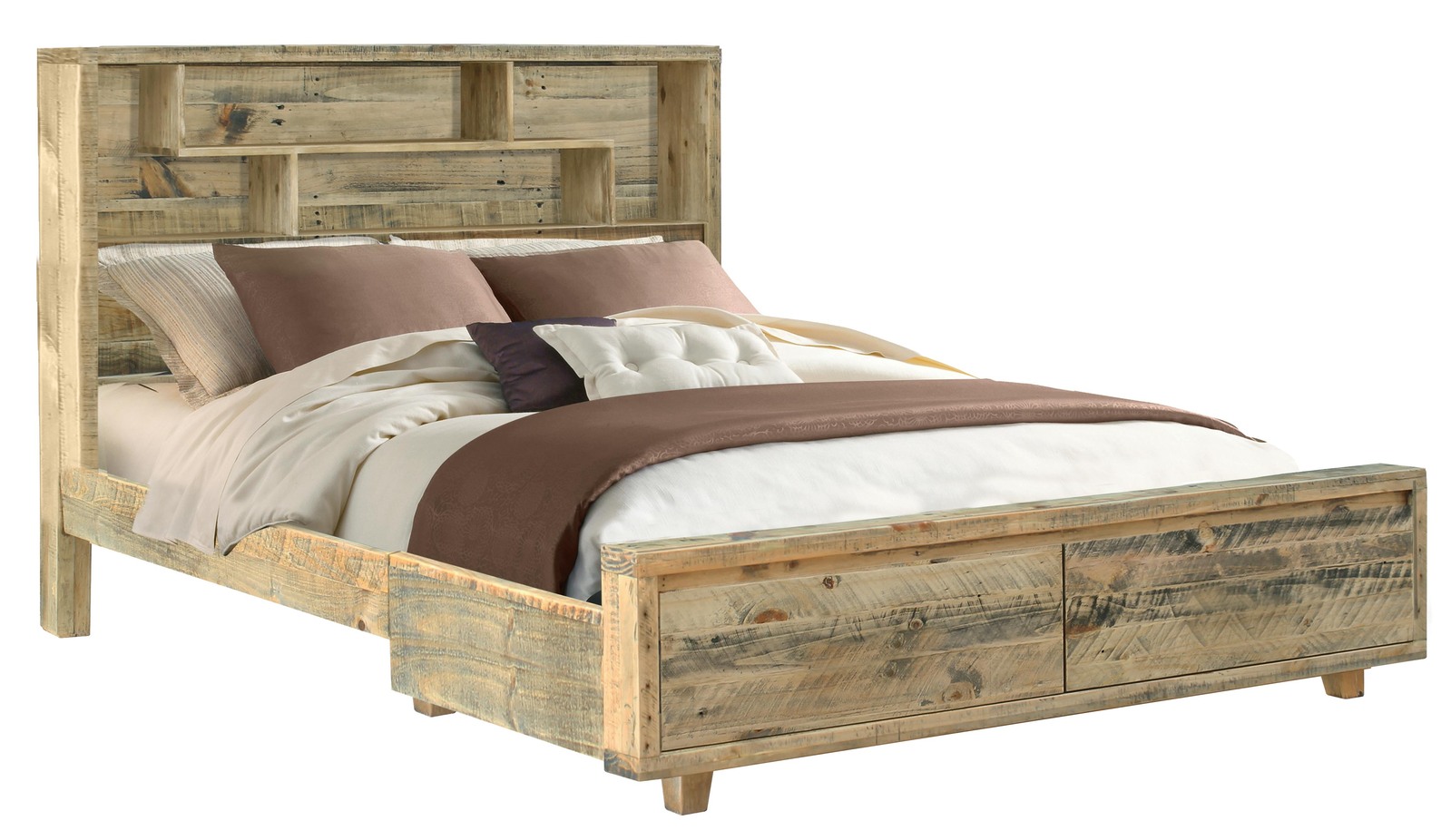 Timber King Size Bed with Bookcase and 2 drawers NZ Pine Homefurn Loftwood 4682 LSQ 