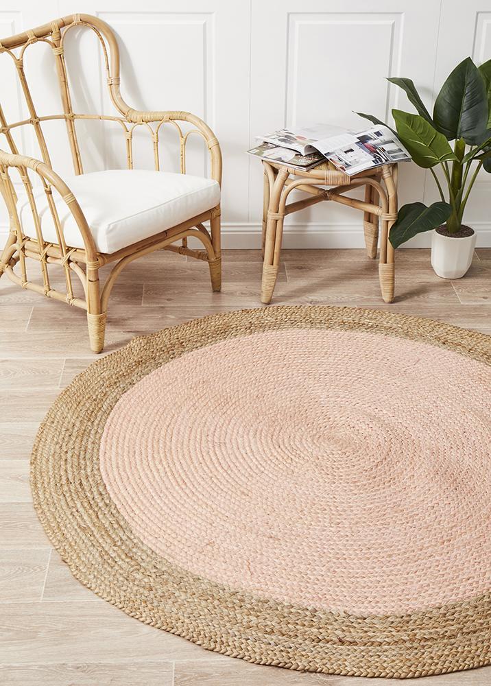Rug Culture Round Jute Natural Flooring Rugs Area Carpet Pink 120x120cm