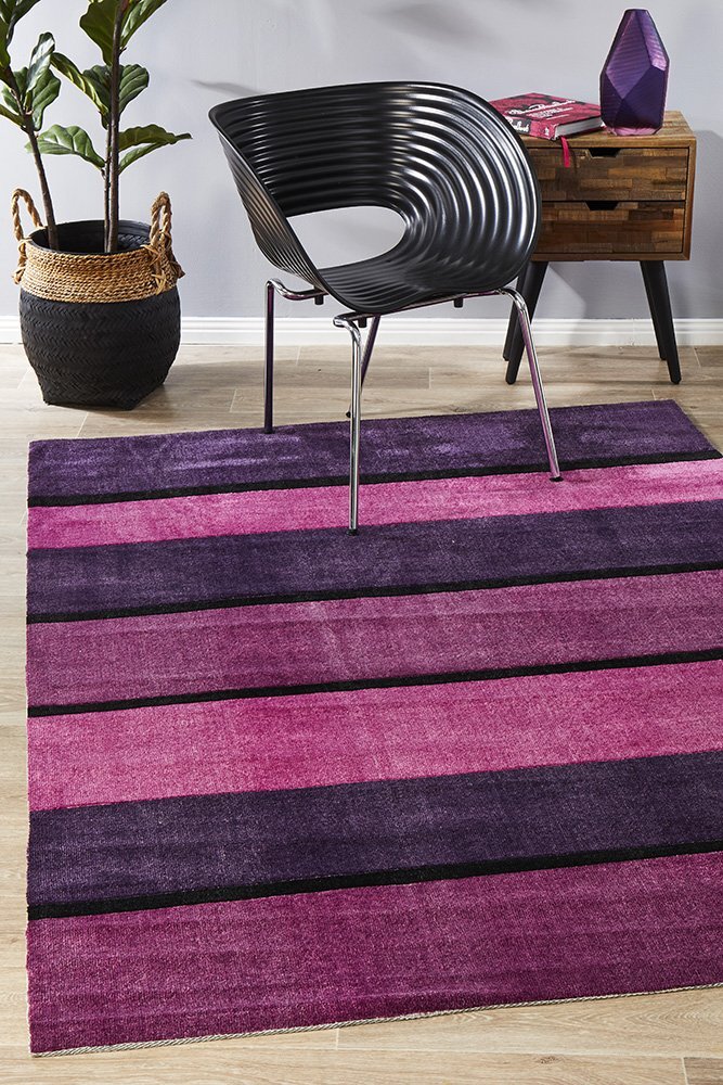Rug Culture Modern Purple Pink Black Bands Flooring Rugs Area Carpet 220x150cm
