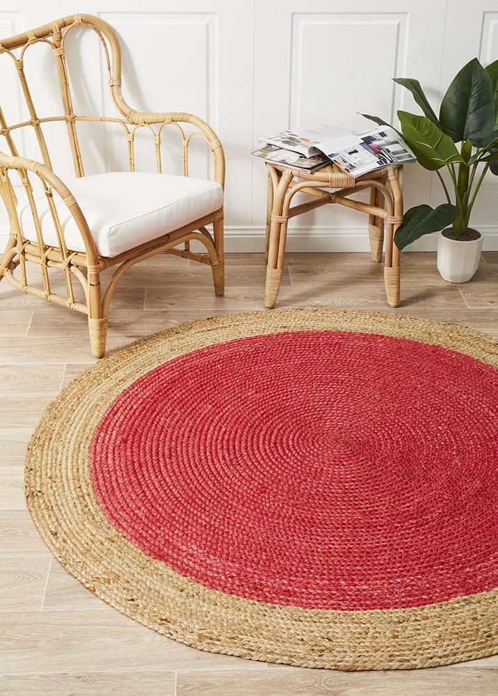 Rug Culture Round Jute Natural Flooring Rugs Area Carpet Cherry 150x150cm