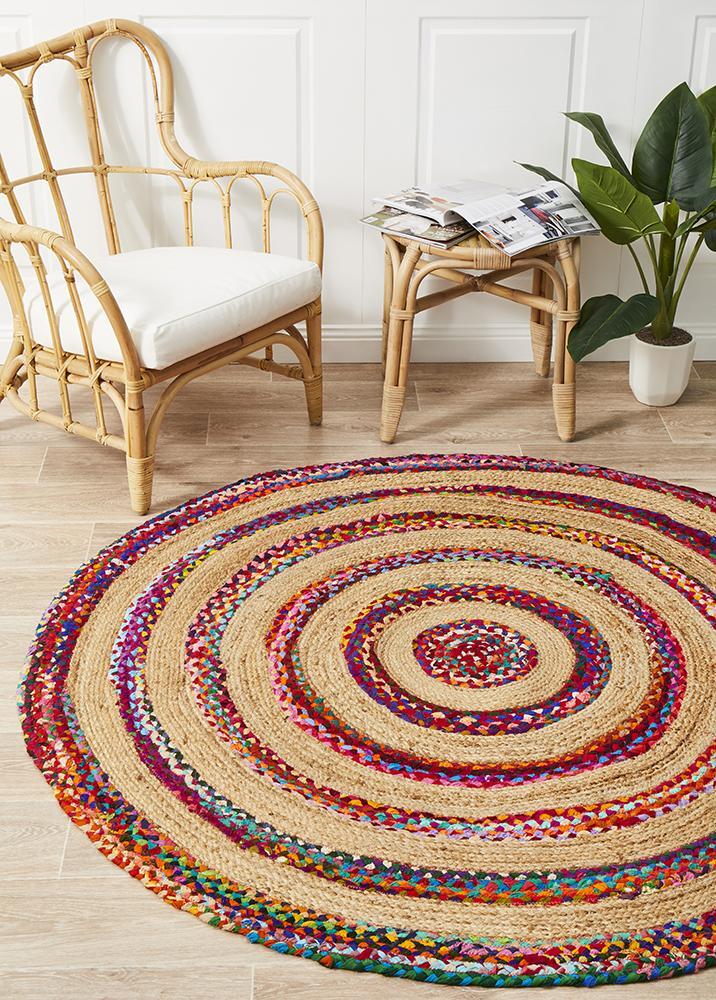 April Target Cotton and Jute Flooring Rug Area Carpet Multi 120x120cm