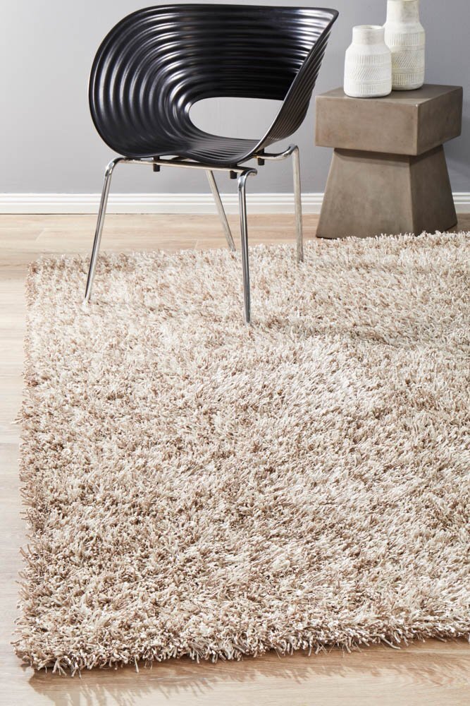 Rug Culture Metallic Noodle Shag Flooring Rugs Area Carpet Cream 225x155cm