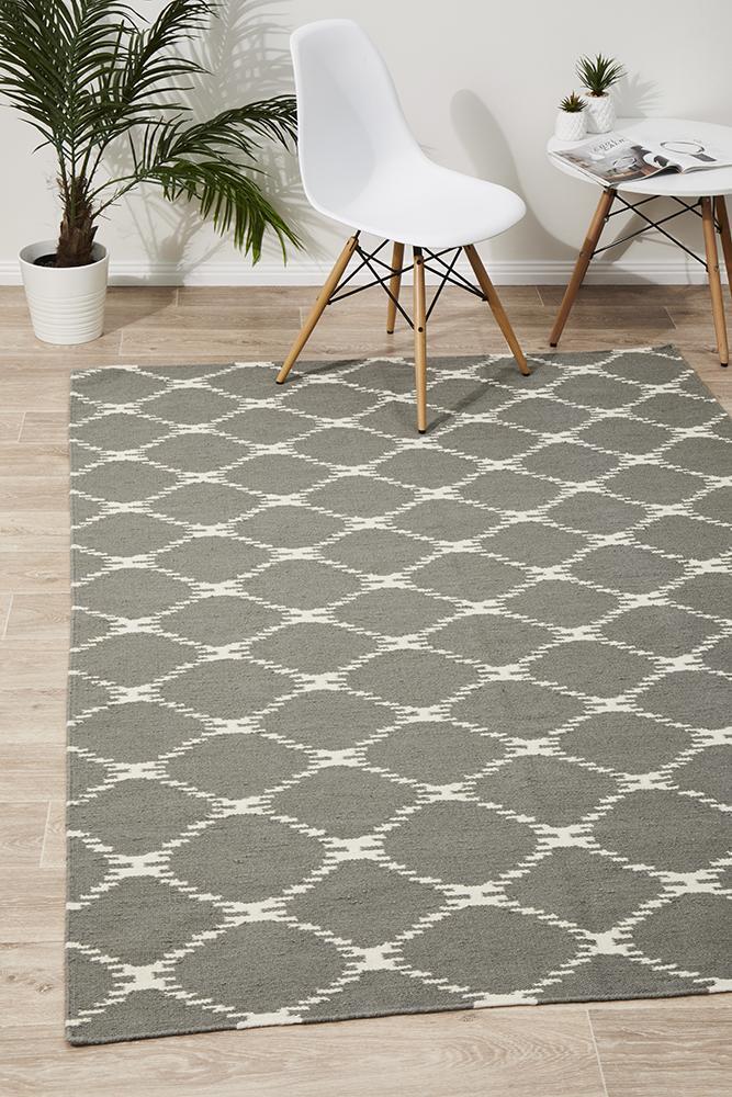 Rug Culture Flat Weave Stitch Design Flooring Rugs Area Carpet Grey 225x155cm