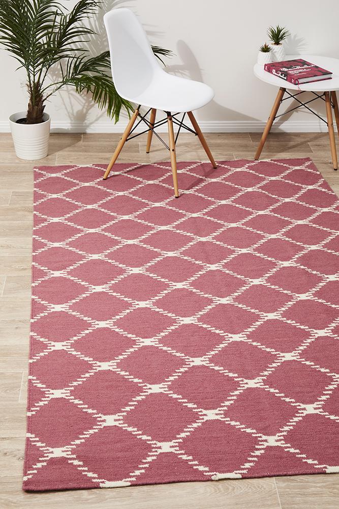 Rug Culture Flat Weave Stitch Design Flooring Rugs Area Carpet Pink 225x155cm