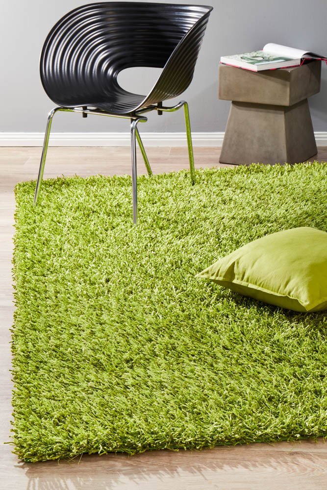 Rug Culture Metallic Noodle Shag Flooring Rugs Area Carpet Lime 165x115cm