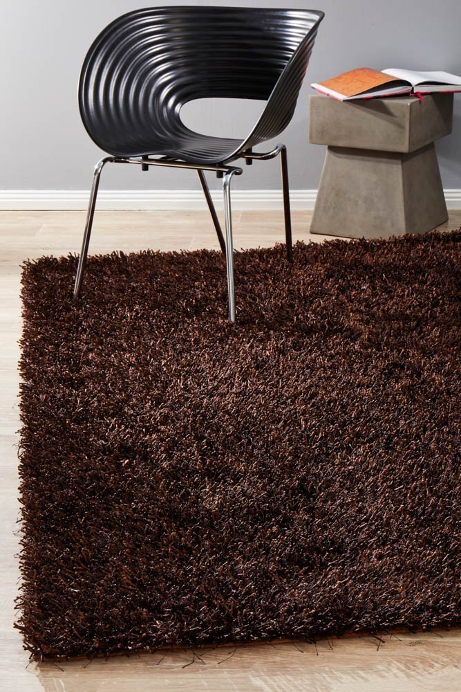 Rug Culture Metallic Thick, Thin Shag Flooring Rugs Area Carpet Chocolate 130x70cm