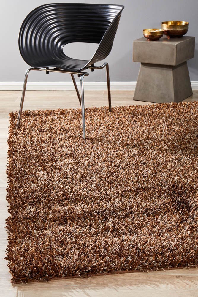 Rug Culture Metallic Noodle Shag Flooring Rugs Area Carpet Dark Brown
