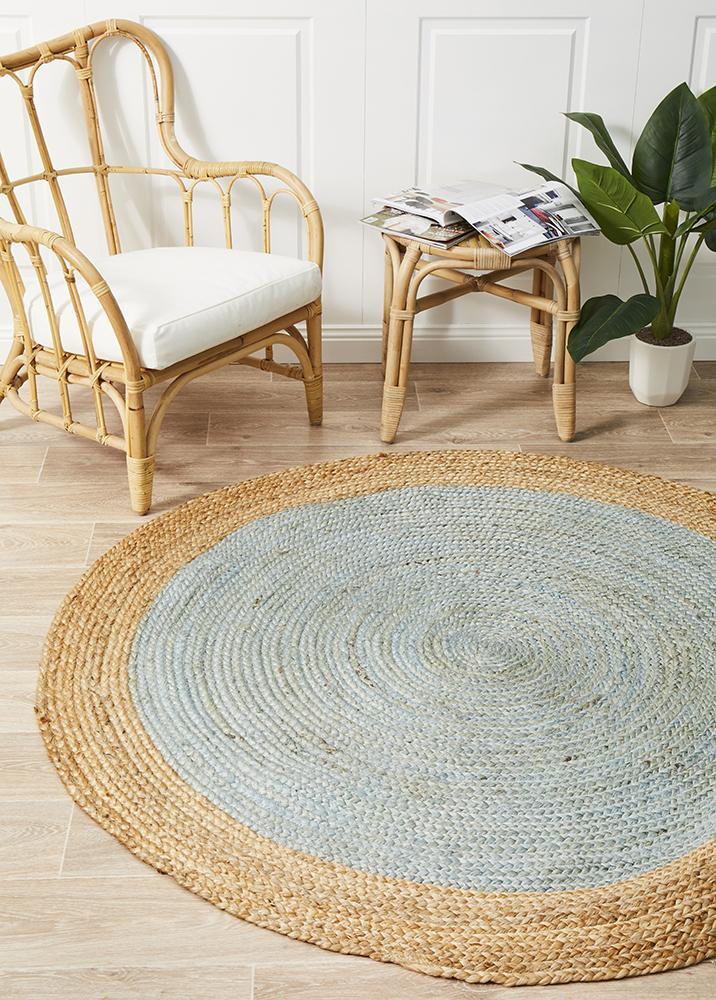 Rug Culture Round Jute Natural Flooring Rugs Area Carpet Blue 150x150cm
