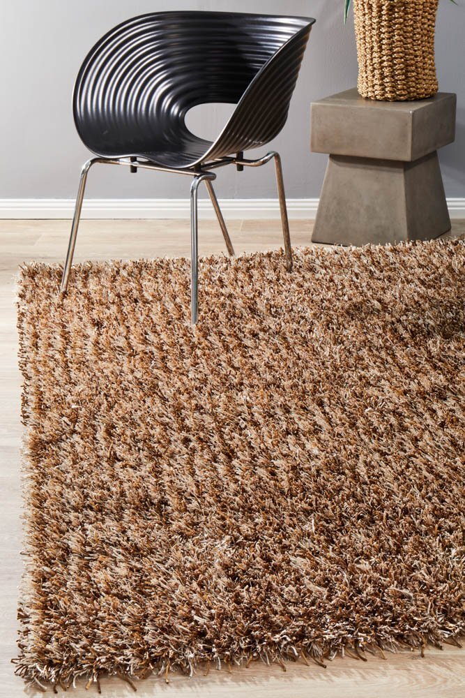 Rug Culture Metallic Noodle Shag Flooring Rugs Area Carpet Beige 165x115cm