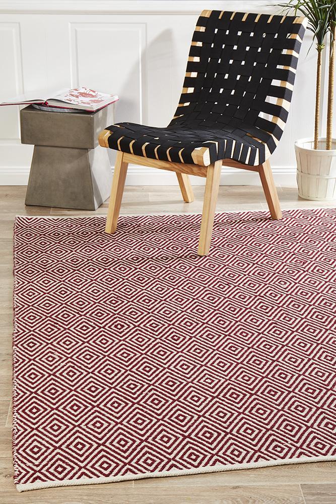 Rug Culture Modern Flatweave Diamond Design Red Flooring Rugs Area Carpet 280x190cm