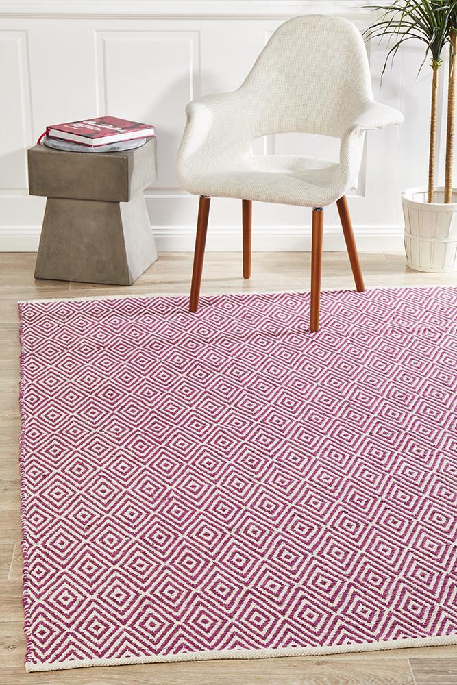 Rug Culture Modern Flatweave Diamond Design Pink Flooring Rugs Area Carpet 280x190cm