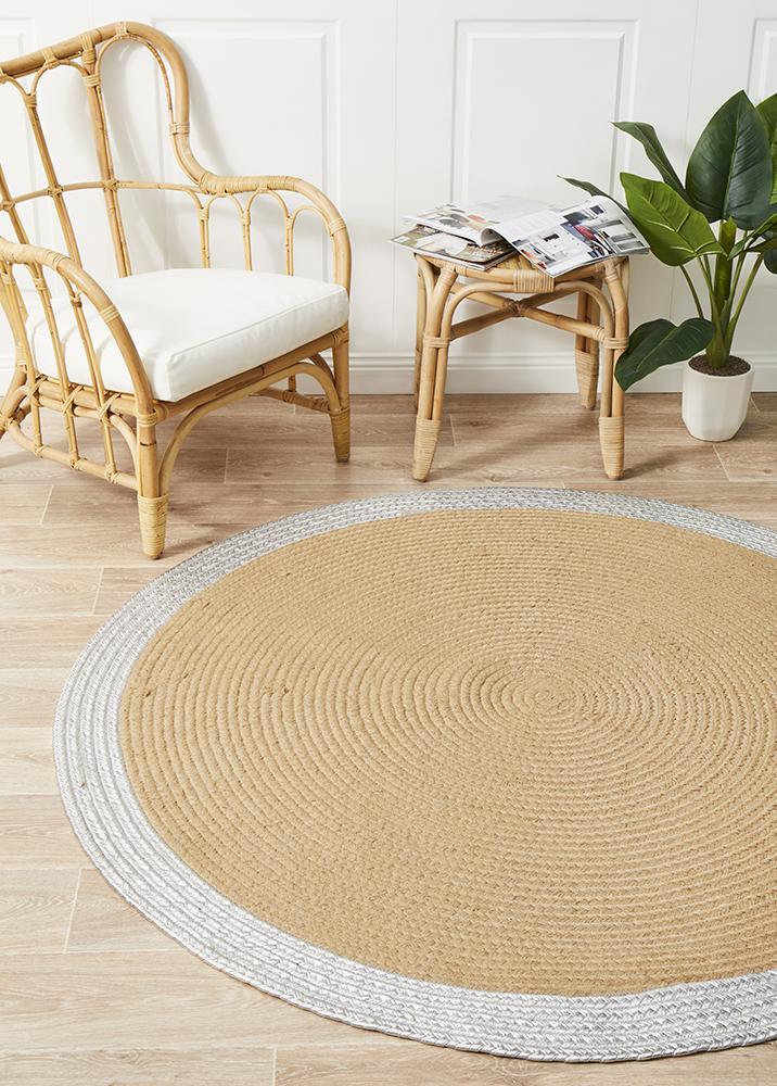 Rug Culture Milano Metallic Silver and Natural Jute Flooring Rugs Area