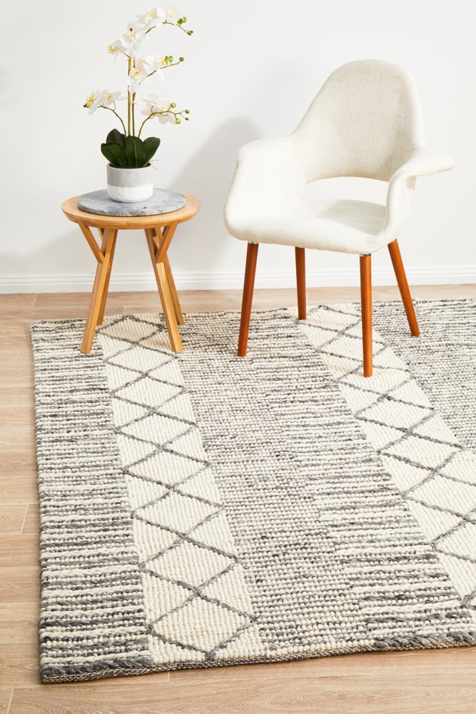 Rug Culture Hellena Braied Grey Wool Flooring Rugs Area Carpet 225x155cm