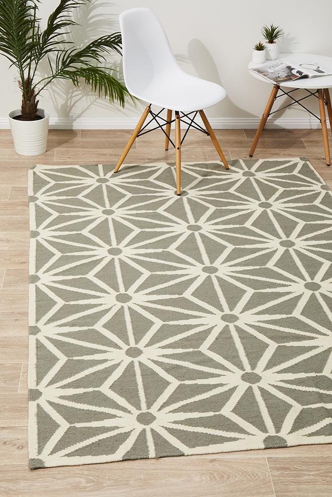 Rug Culture Dandelion Flat Weave Flooring Rugs Area Carpet Grey 225x155cm