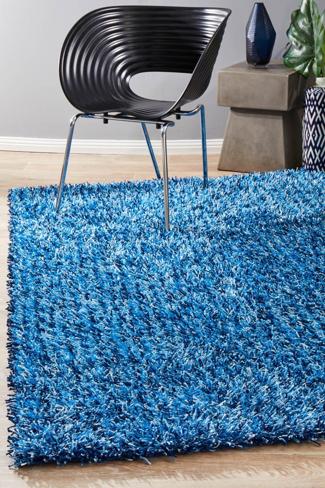 Rug Culture Metallic Noodle Shag Flooring Rugs Area Carpet Blue Navy