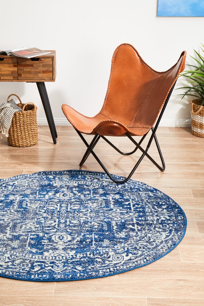 Rug Culture Contrast Navy Transitional Flooring Rugs Area Carpet 200x200cm
