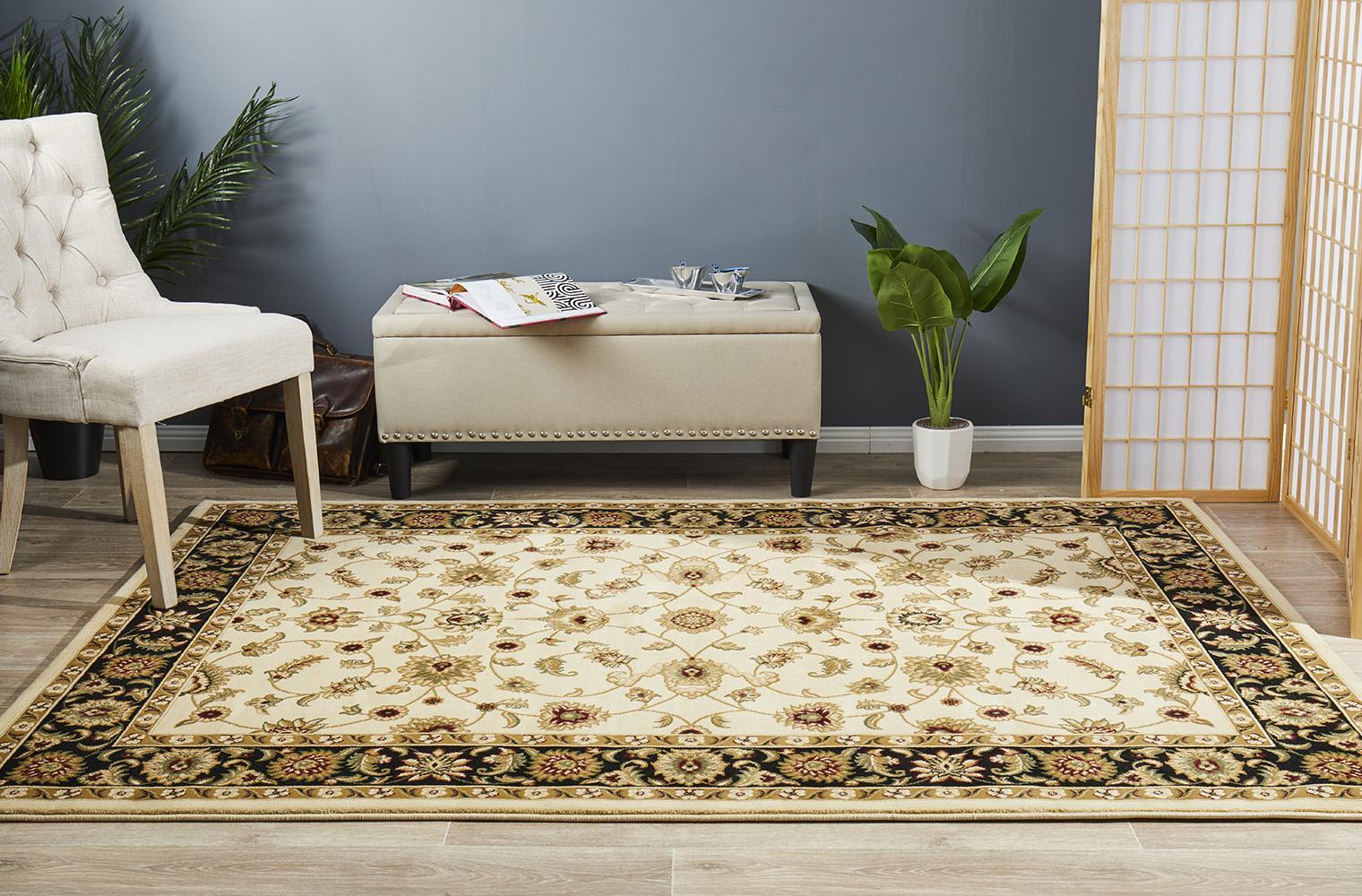 Rug Culture Classic Flooring Rugs Area Carpet Ivory with Black Border 170x120cm