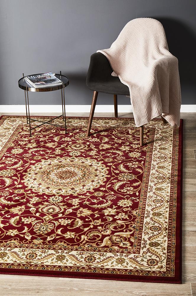 Rug Culture Medallion Runner Red with Ivory Border 300x80cm